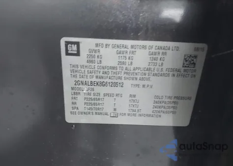 2016 Chevrolet Equinox Ls from USA, damaged, VIN 2GNALBEK8G6120512